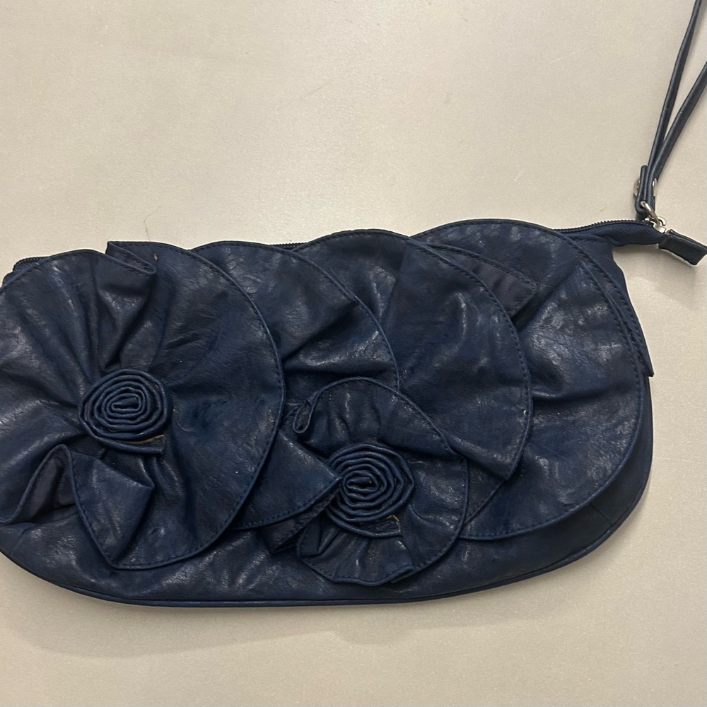 Navy Blue Floral Embellished Wristlet Clutch Cabrelli &Co
